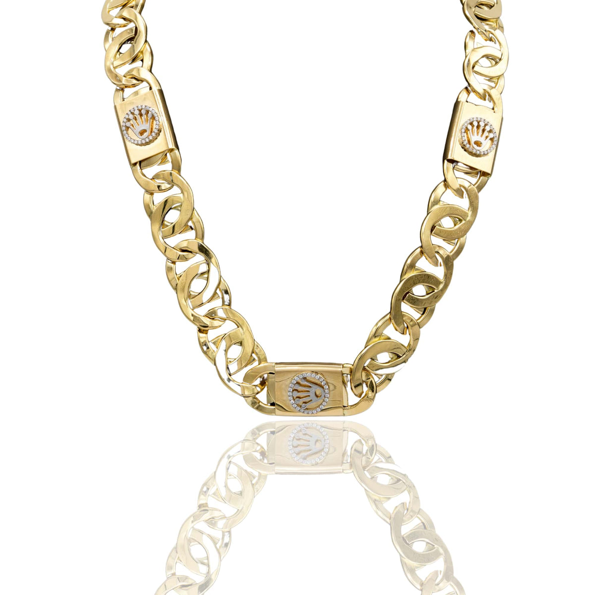 Collana Oro Giallo Oro 18 carati Maglia Intrecciata Corona Solo Oro