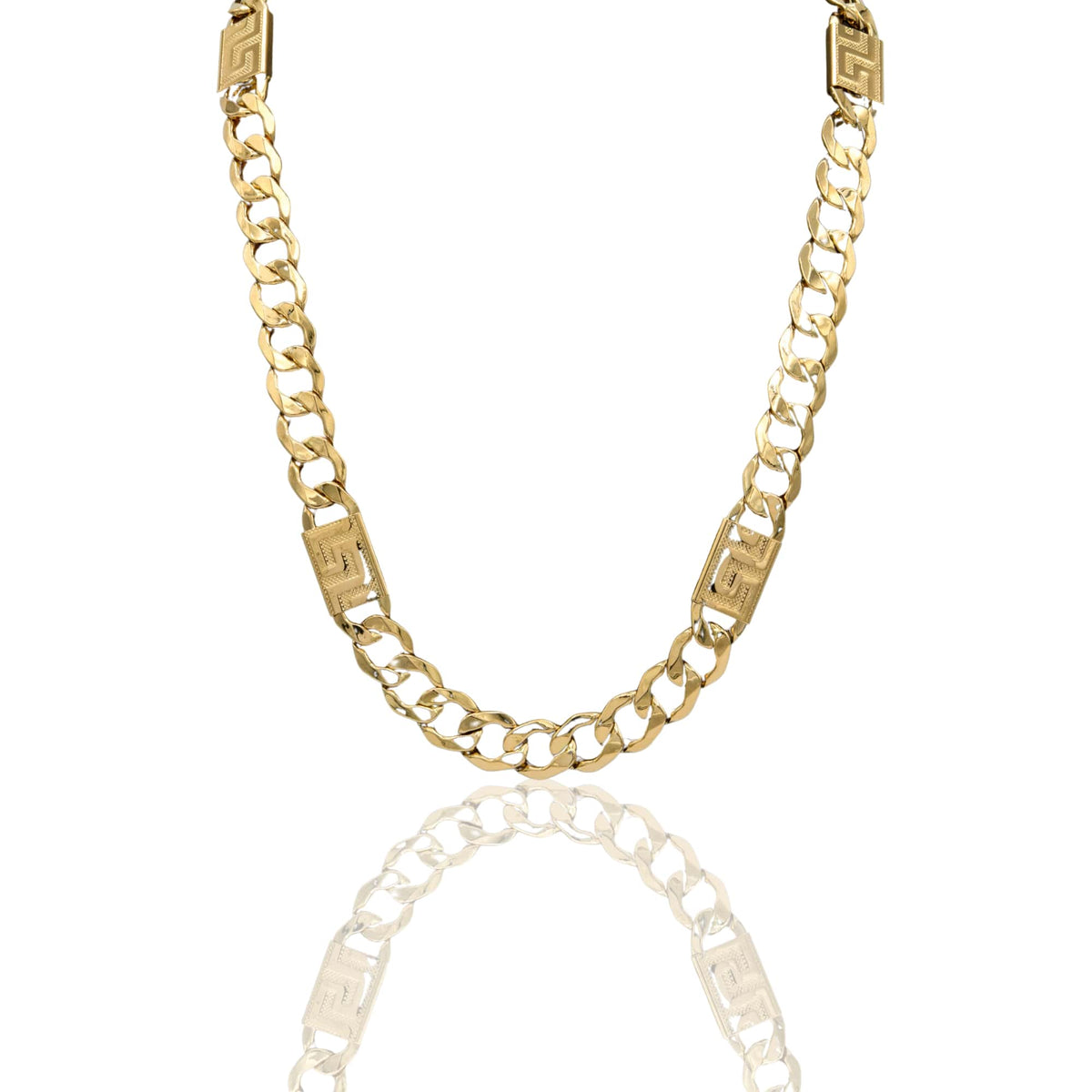 Collana Oro Giallo Oro 18 carati Groumette Alternata piatta con  Greca Solo Oro cm.70