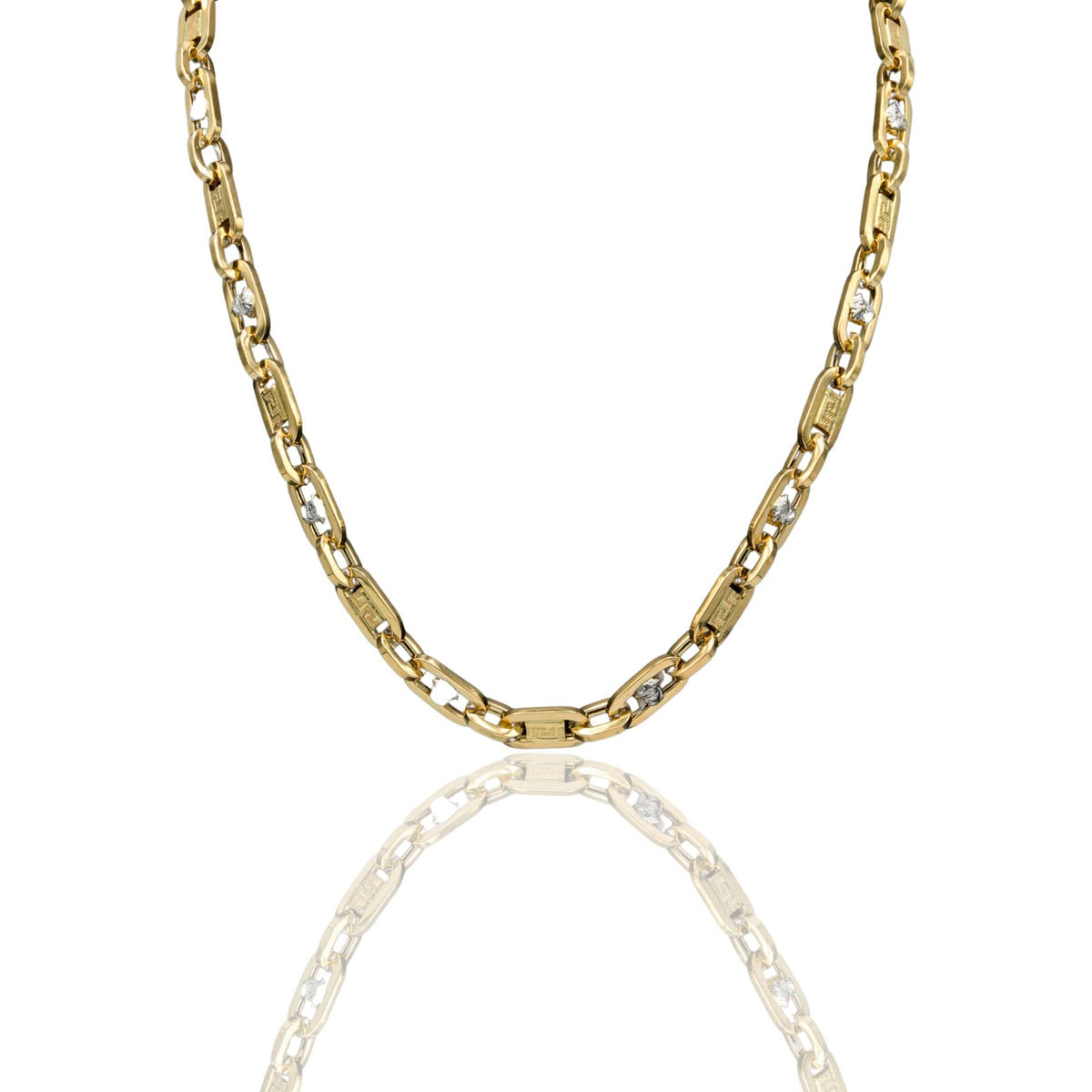 Collana Oro Giallo Oro Bianco Oro 18 carati Girocollo Maglie Ovali Volto Medusa Solo Oro cm.70