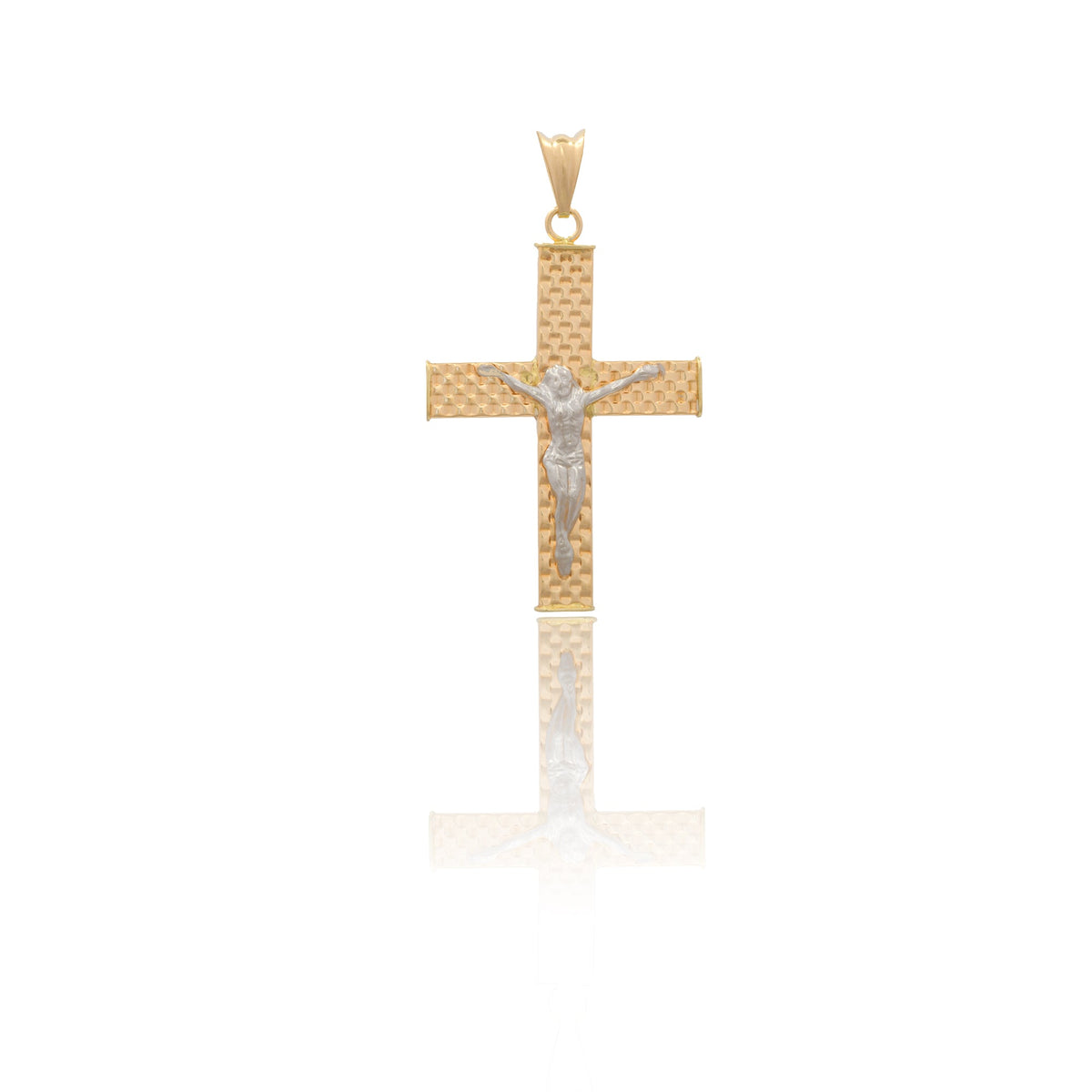 Ciondolo Oro Giallo Oro Bianco Oro 18 carati Croce Con Cristo Solo Oro