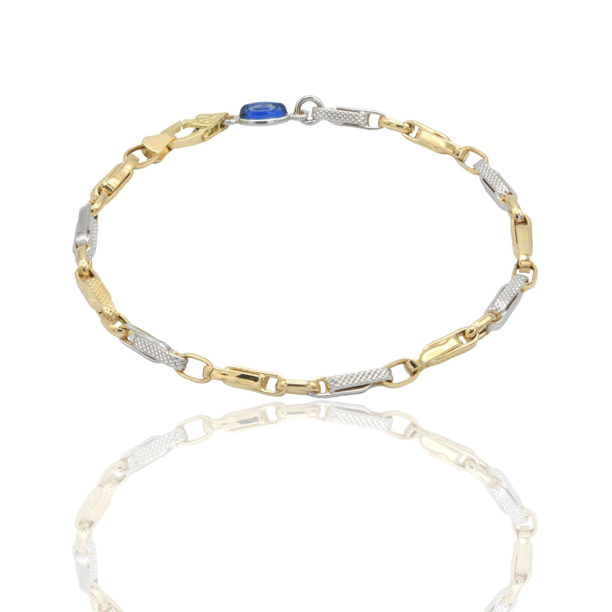 Bracciale Oro Giallo Oro Bianco Oro 18 carati Catena Alternata  pietra blu cm. 21,5