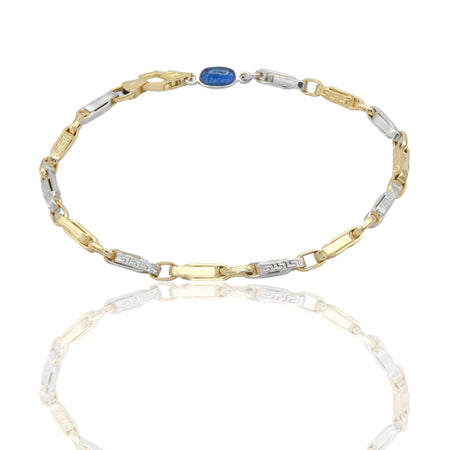 Bracciale Oro Giallo Oro Bianco Oro 18 carati Catena alternata con  Greca pietra blu cm. 21,5