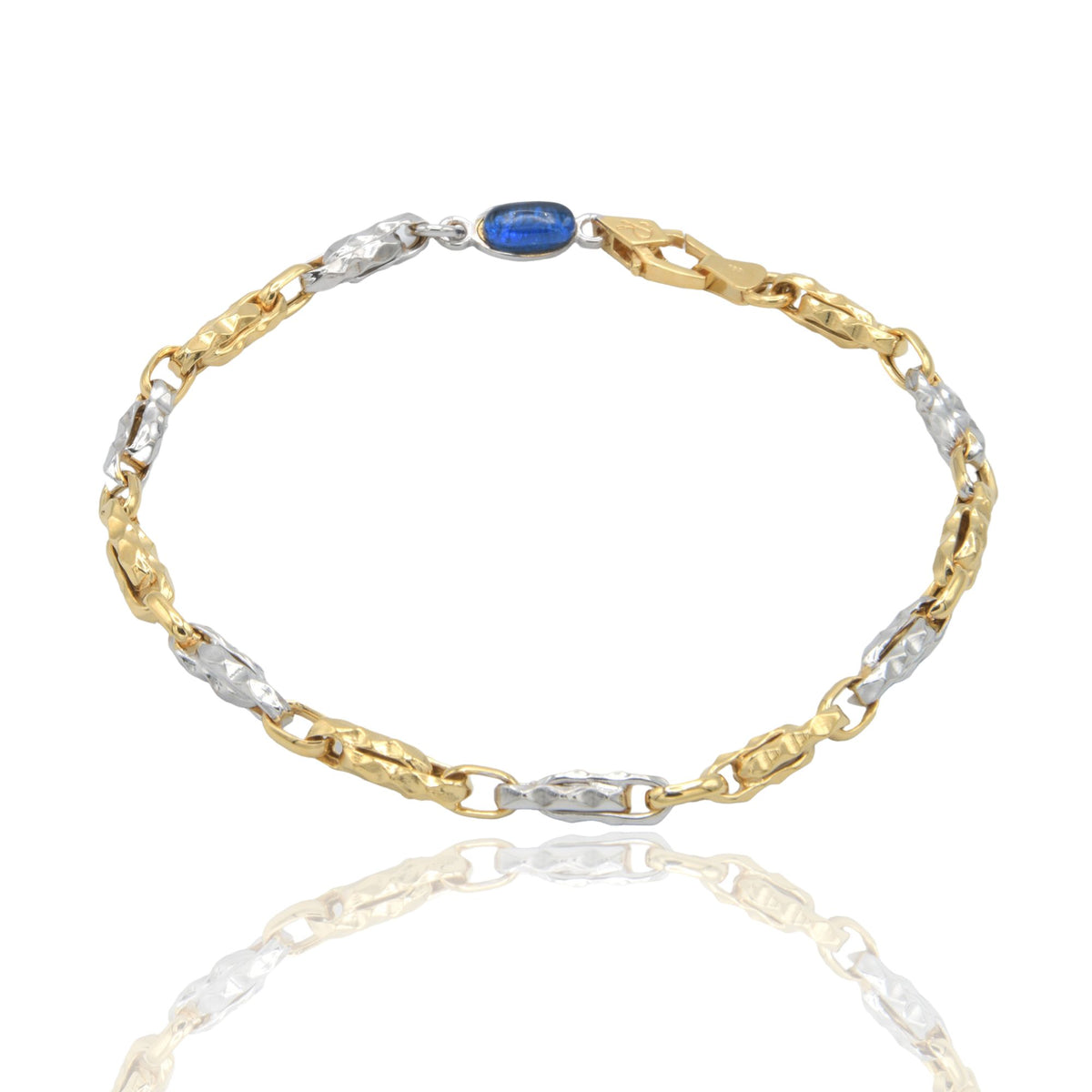 Bracciale Oro Giallo Oro Bianco Oro 18 carati Catena alternata pietra blu cm. 21,5