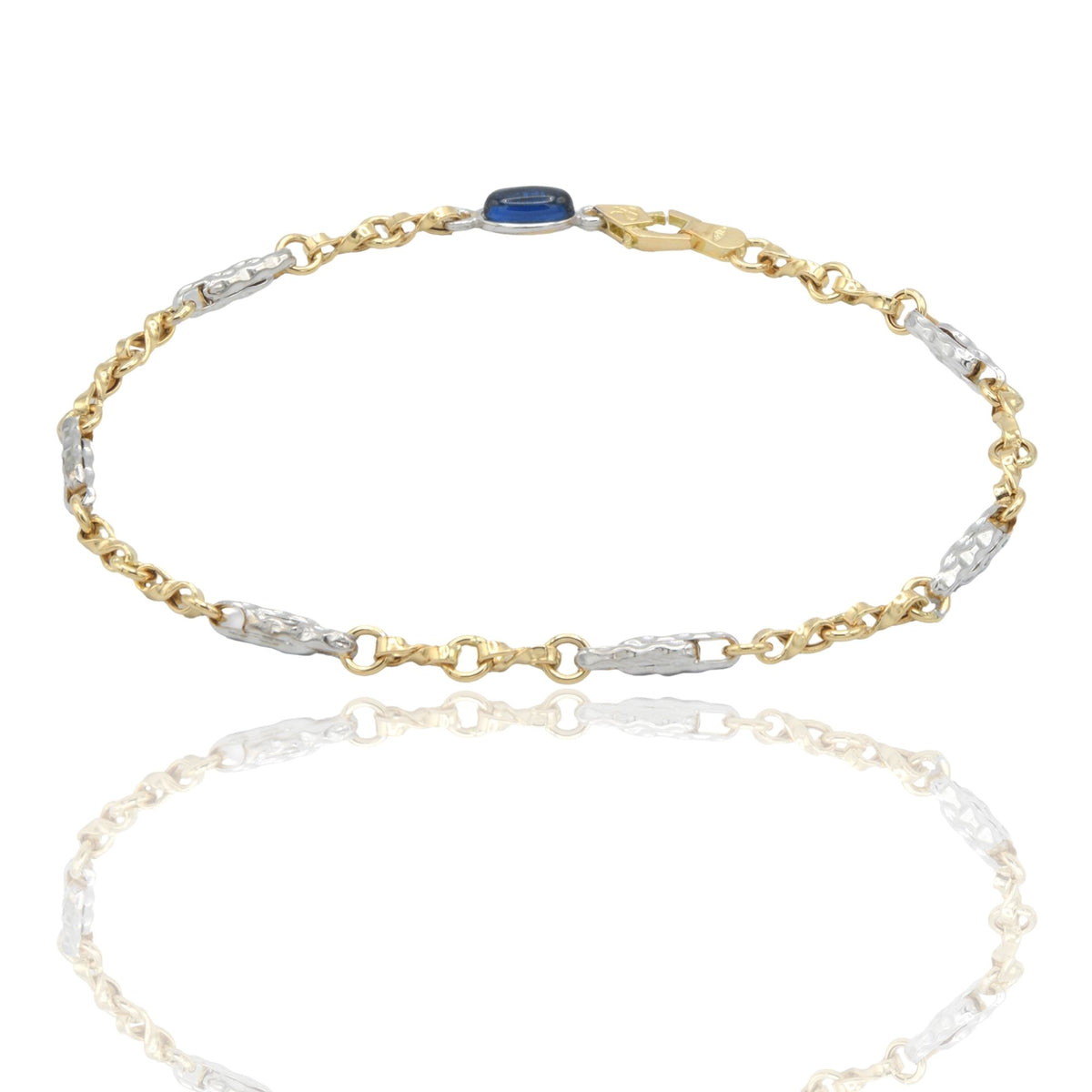 Bracciale Oro Giallo Oro Bianco Oro 18 carati Catena e simbolo Infinito pietra blu cm. 21,5