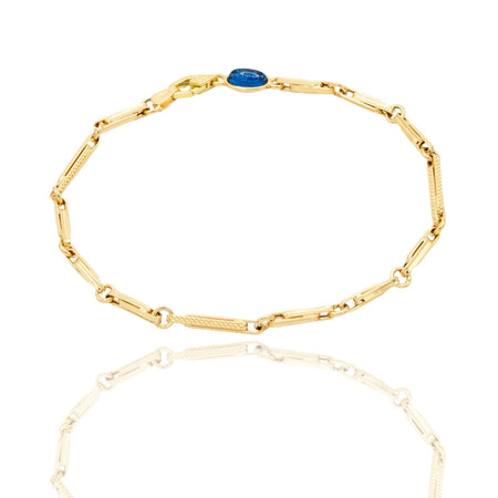 Bracciale Oro Giallo Oro 18 carati Catena Alternata Con Greca pietra blu cm. 21,5
