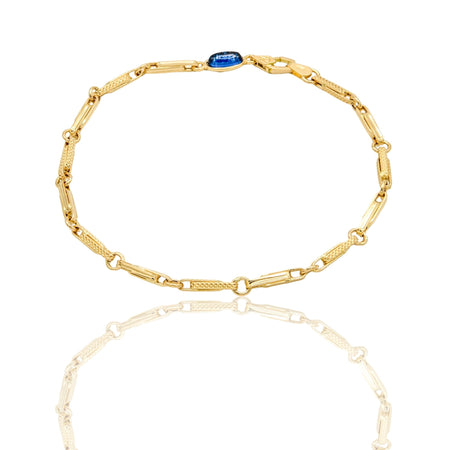 Bracciale Oro Giallo Oro 18 carati Catena Tubolare Alternata  pietra blu cm. 21,5