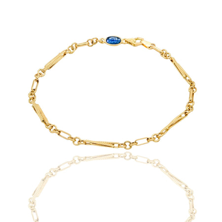 Bracciale Oro Giallo Oro 18 carati Catena Maglia Schiacciata pietra blu cm. 21,5
