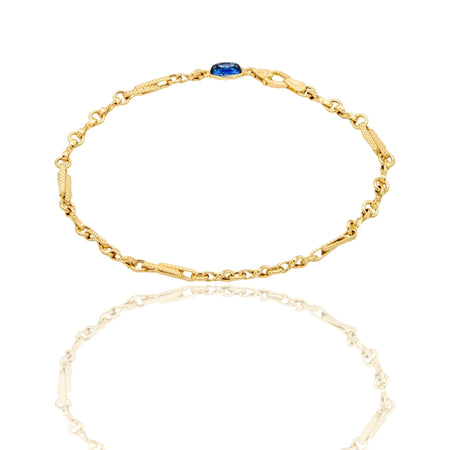 Bracciale Oro Giallo Oro 18 carati Catena Maglia Schiacciata pietra blu cm. 21,5