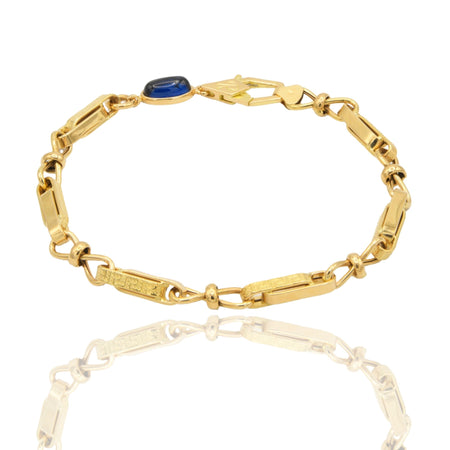 Bracciale Oro Giallo Oro 18 carati Catena intrecciata Con Greca pietra blu cm. 21,5