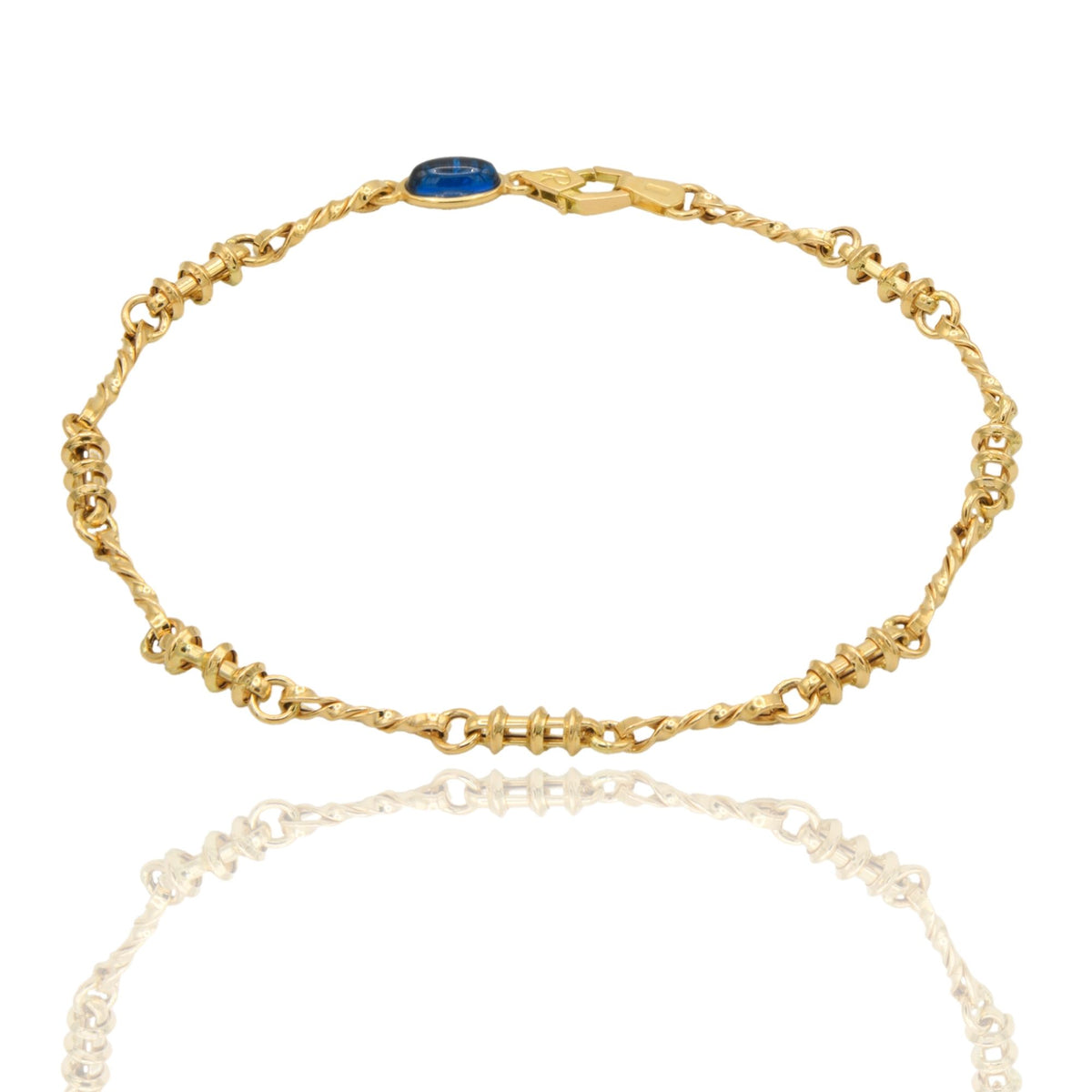 Bracciale Oro Giallo Oro 18 carati Catena intrecciata pietra blu cm. 21,5