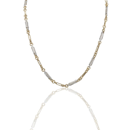 Collana Oro Giallo Oro Bianco Oro 18 carati Catena Piatta con greca Solo Oro