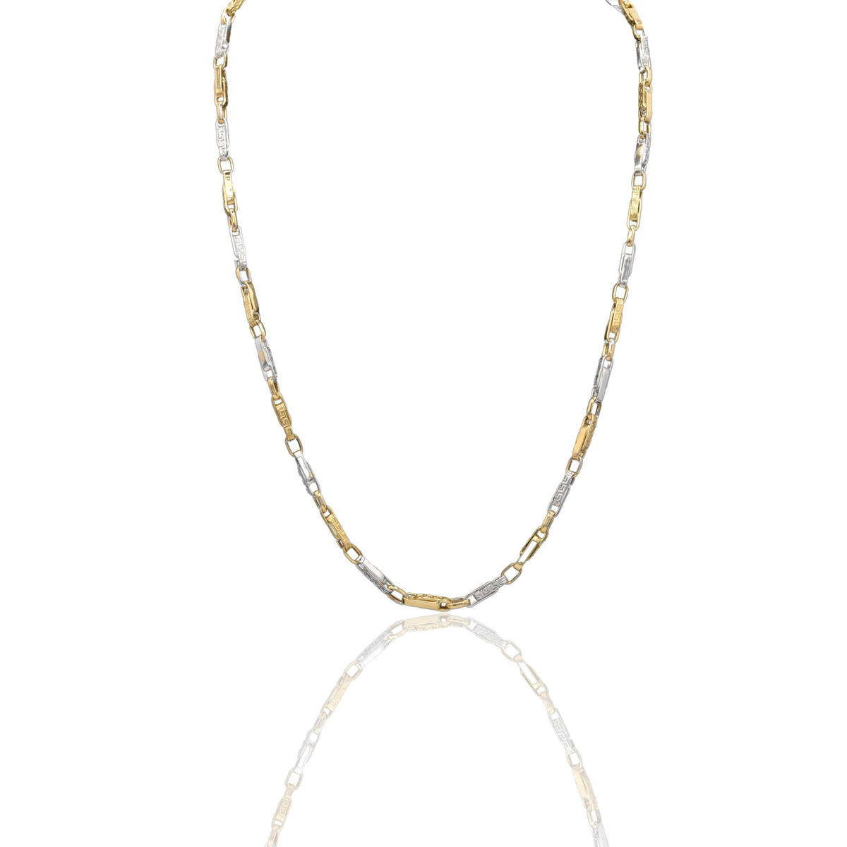 Collana Oro Giallo Oro Bianco Oro 18 carati Catena Piatta con greca Solo Oro