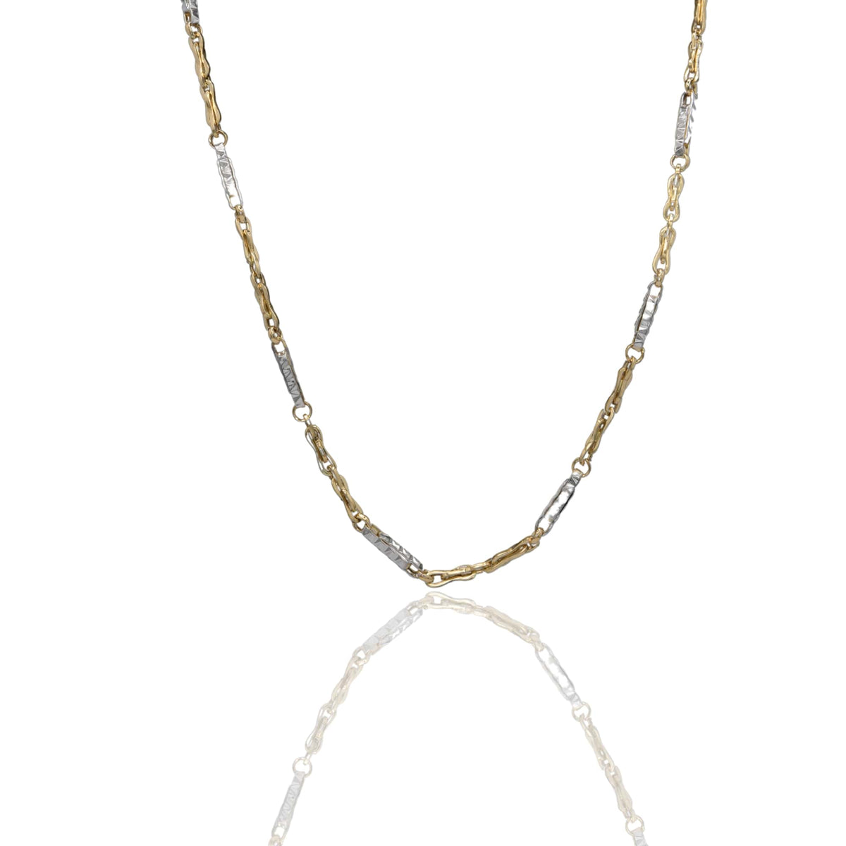 Collana Oro Giallo Oro Bianco Oro 18 carati Catena Piatta Solo Oro
