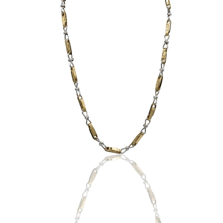 Collana Oro Giallo Oro Bianco Oro 18 carati  Girocollo Tubolare Greca E Fiocchi  Solo Oro