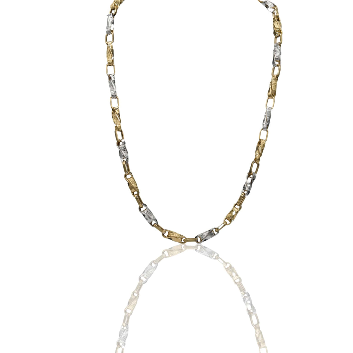Collana Oro Giallo Oro Bianco Oro 18 carati  Girocollo Intrecciato Greca Solo Oro