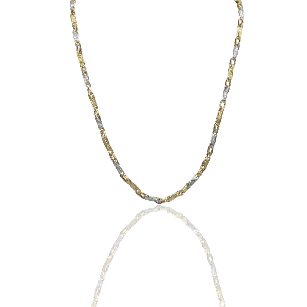 Collana Oro Giallo Oro Bianco Oro 18 carati  Girocollo Intrecciato Con Greca Solo Oro