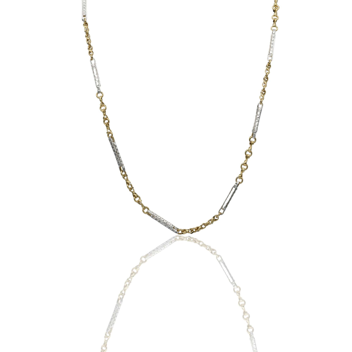 Collana Oro Giallo Oro Bianco Oro 18 carati Girocollo maglie alternate Solo Oro