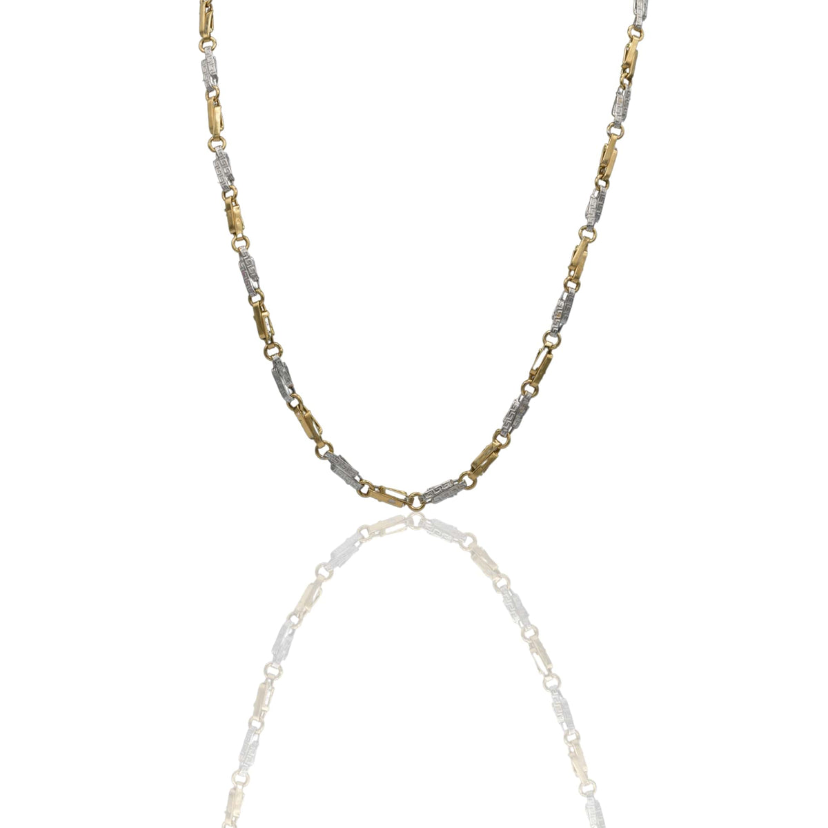 Collana Oro Giallo Oro Bianco Oro 18 carati Girocollo Con Greca  Solo Oro