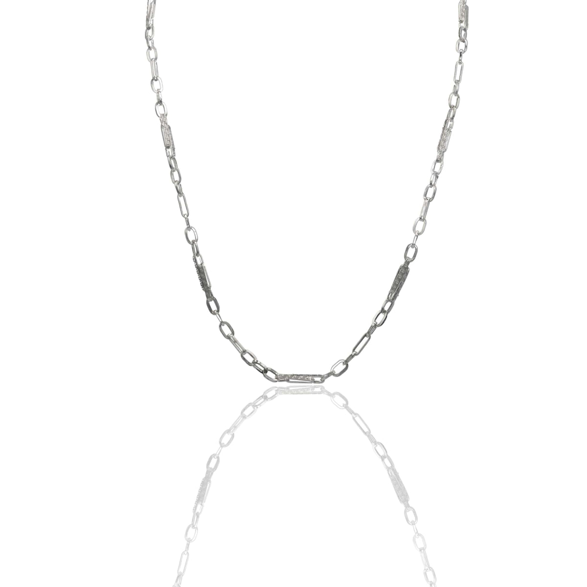 Collana Oro Bianco Oro 18 carati Girocollo con anelletti e greca Solo Oro