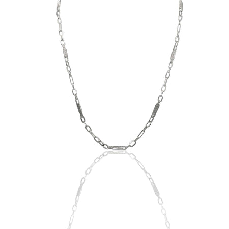 Collana Oro Bianco Oro 18 carati Girocollo con anelletti e greca Solo Oro
