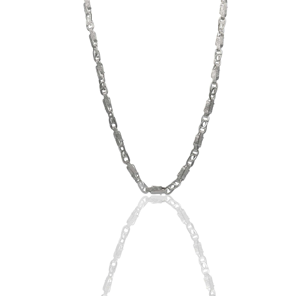 Collana Oro Bianco Oro 18 carati Girocollo catena schiacciata con greca Solo Oro