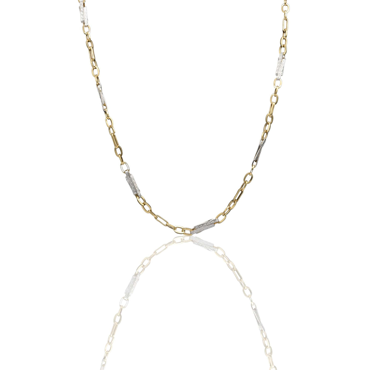 Collana Oro Giallo Oro Bianco Oro 18 carati Girocollo catena con anelletti e greca Solo Oro