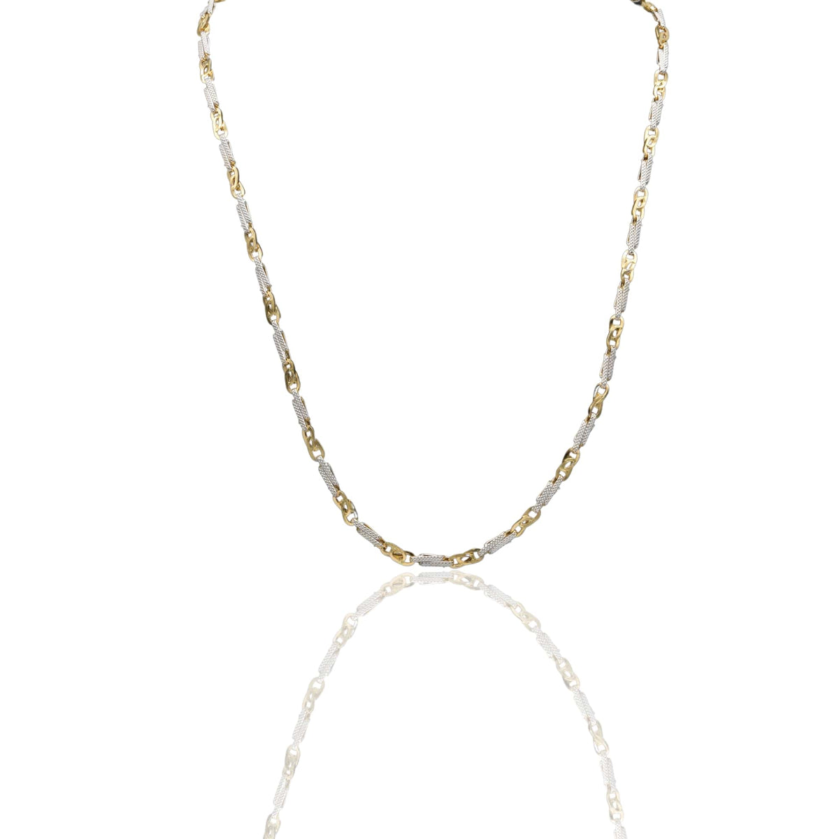 Collana Oro Giallo Oro Bianco Oro 18 carati Girocollo catena schiacciata liscia e puntinata Solo Oro