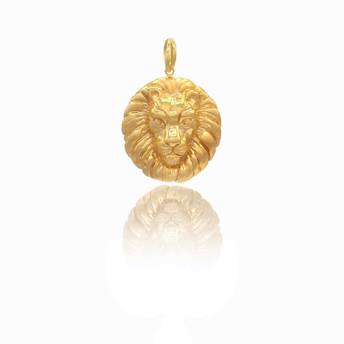 Ciondolo Oro Giallo Oro 18 carati Testa Leone con criniera elettroformata Solo Oro