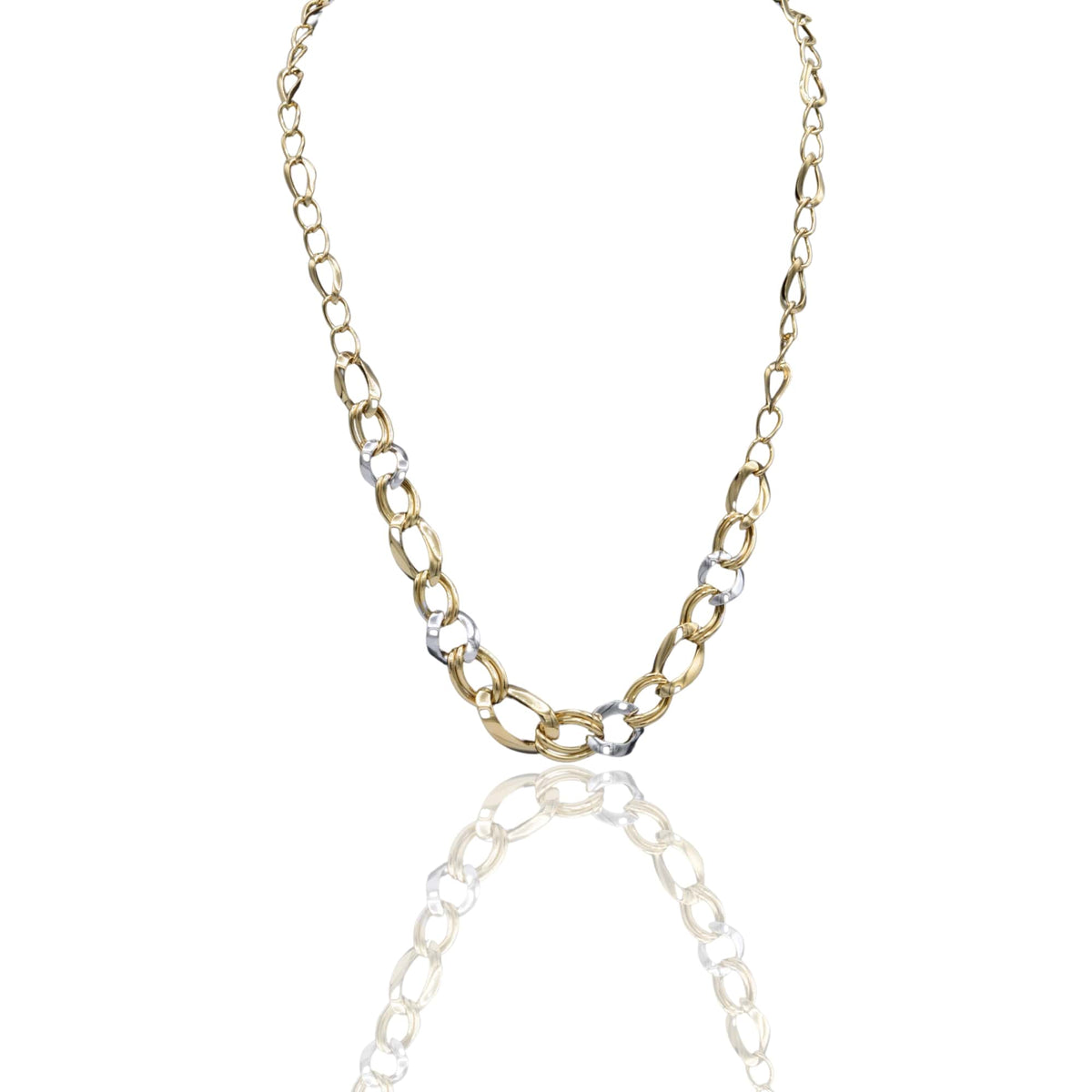 Collana Oro Giallo Oro Bianco Oro 18 carati Girocollo maglie a scalare Solo Oro