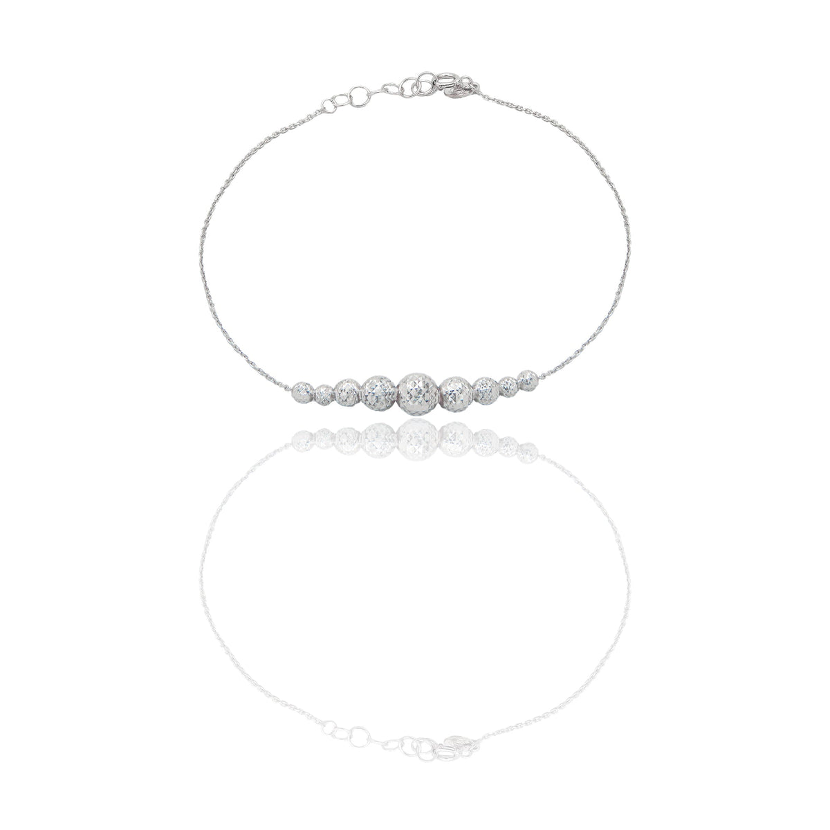 Bracciale Oro Bianco Oro 18 carati Milleluci Sfere a scalare Solo Oro Lunghezza cm. 19 sfera mm. 3/4/5/6