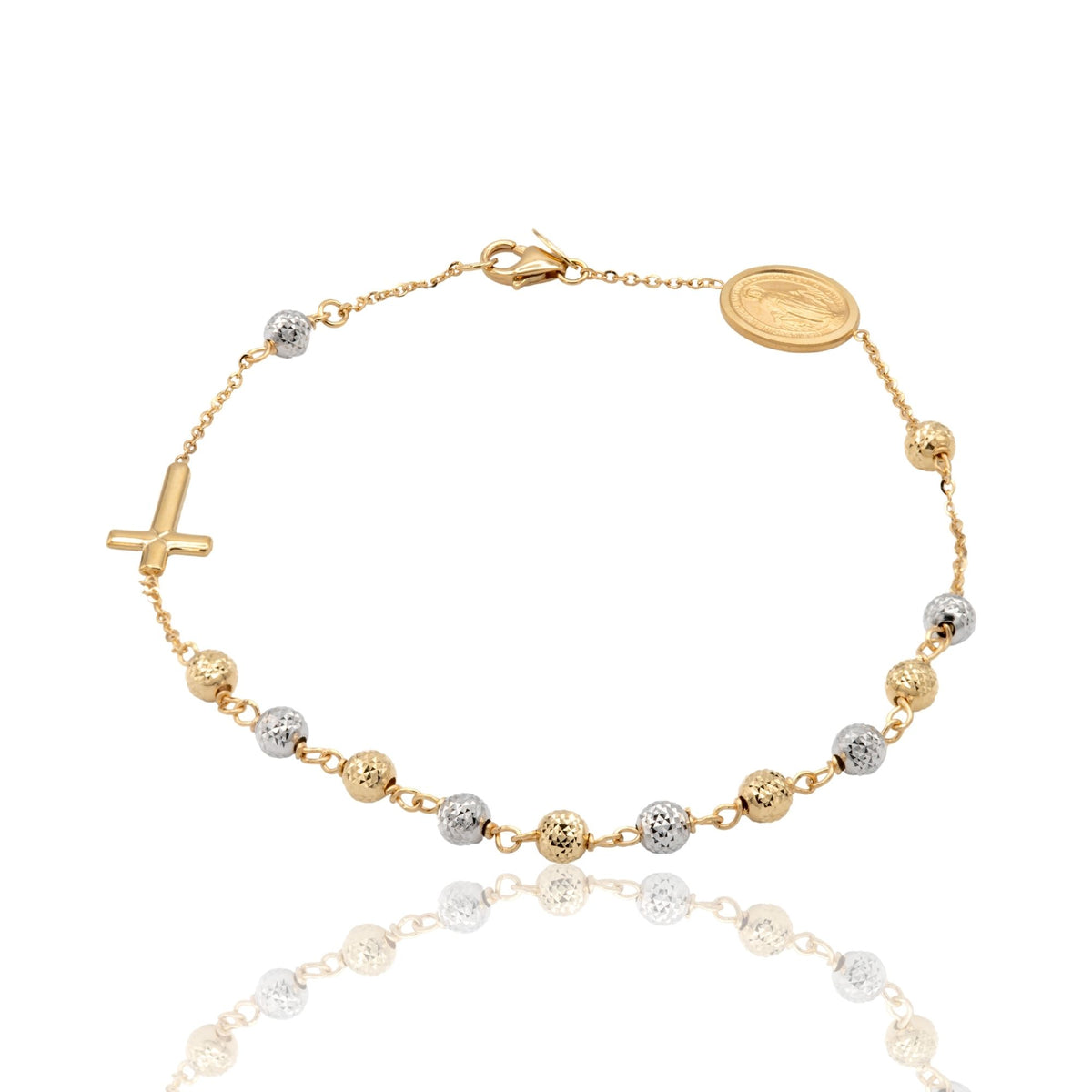Bracciale Oro Giallo Oro Bianco Oro 18 carati Rosario Sfere Milleluci Solo Oro Sfera 4 mm