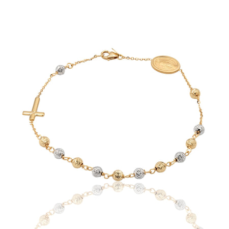 Bracciale Oro Giallo Oro Bianco Oro 18 carati Rosario Sfere Milleluci Solo Oro Sfera 4 mm