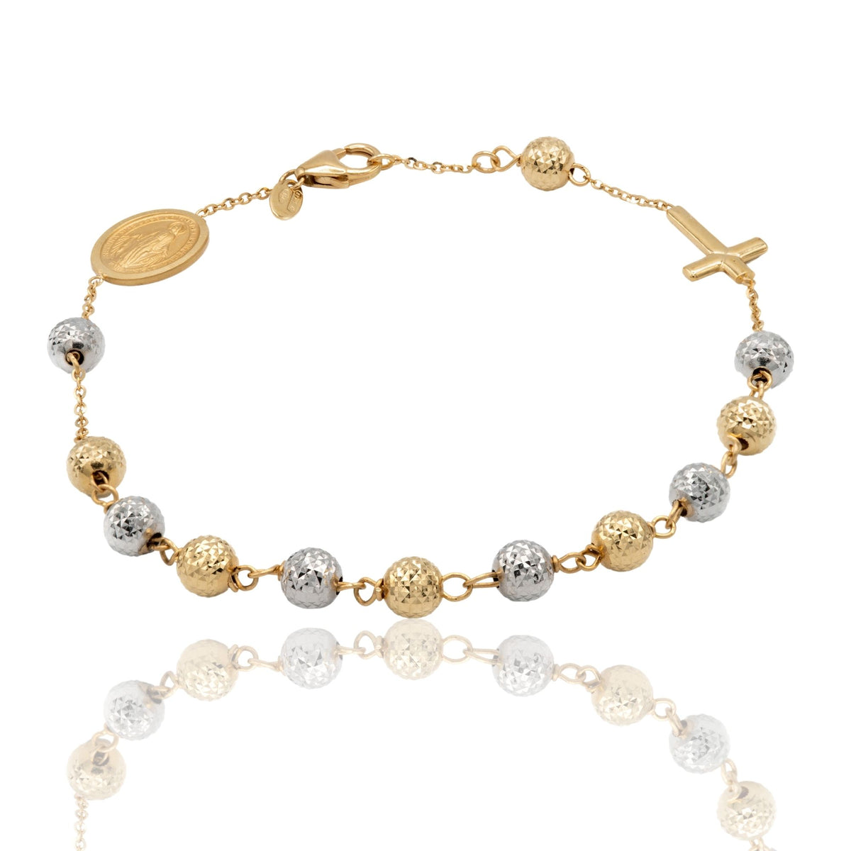 Bracciale Oro Giallo Oro Bianco Oro 18 carati Rosario Sfere Milleluci Solo Oro Sfera 5 mm