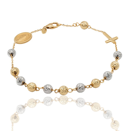 Bracciale Oro Giallo Oro Bianco Oro 18 carati Rosario Sfere Milleluci Solo Oro Sfera 5 mm