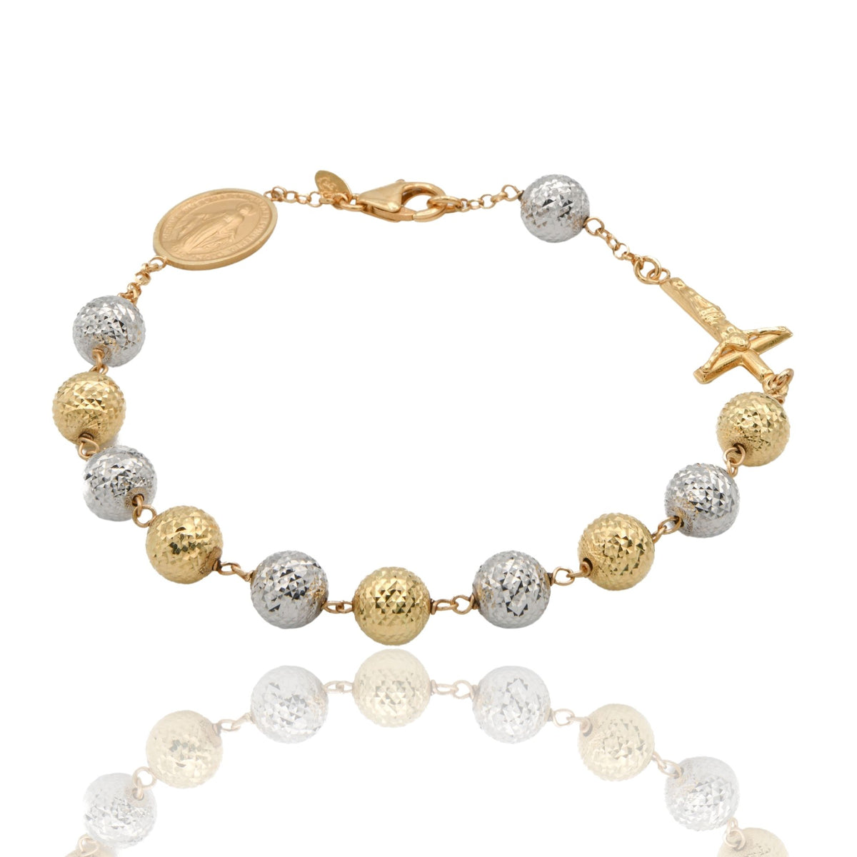 Bracciale Oro Giallo Oro Bianco Oro 18 carati Rosario Sfere Milleluci Solo Oro Sfera 8 mm