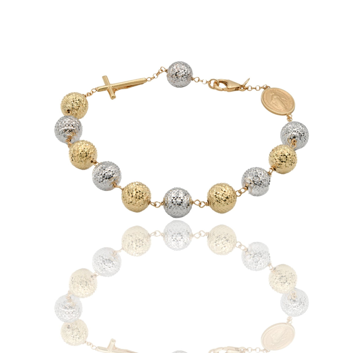 Bracciale Oro Giallo Oro Bianco Oro 18 carati Rosario Sfere Milleluci Solo Oro Sfera 8 mm