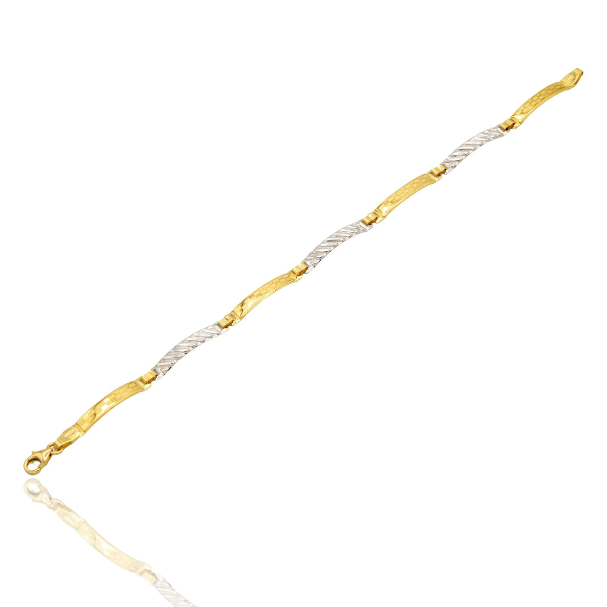 Bracciale Oro Giallo Oro Bianco Oro 18 carati Piastre Alternate Solo Oro cm. 19,5
