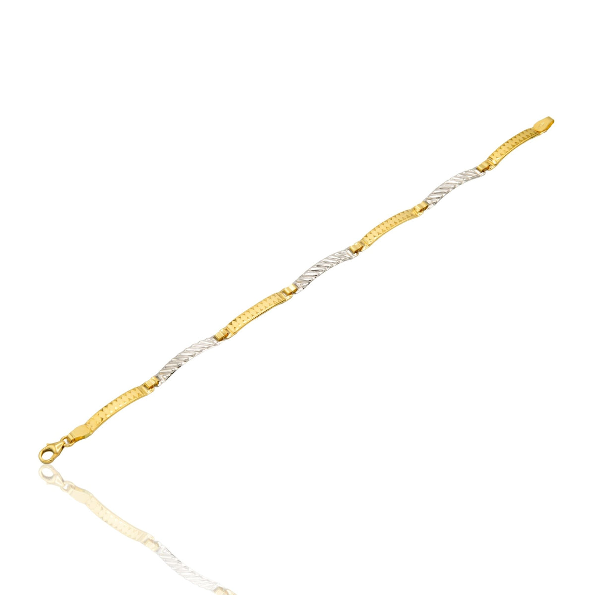 Bracciale Oro Giallo Oro Bianco Oro 18 carati Piastre Alternate Solo Oro cm. 19,5