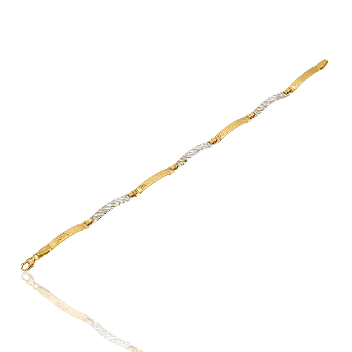 Bracciale Oro Giallo Oro Bianco Oro 18 carati Zig Zag Verticali Solo Oro cm. 19,5