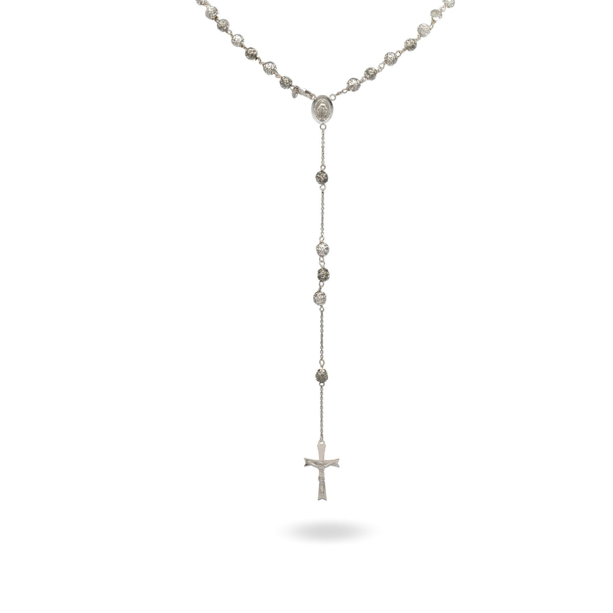 Collana Oro Bianco, Oro Brunito Oro 18 carati Rosario Milleluci Solo Oro cm.60 Sfera 6 mm