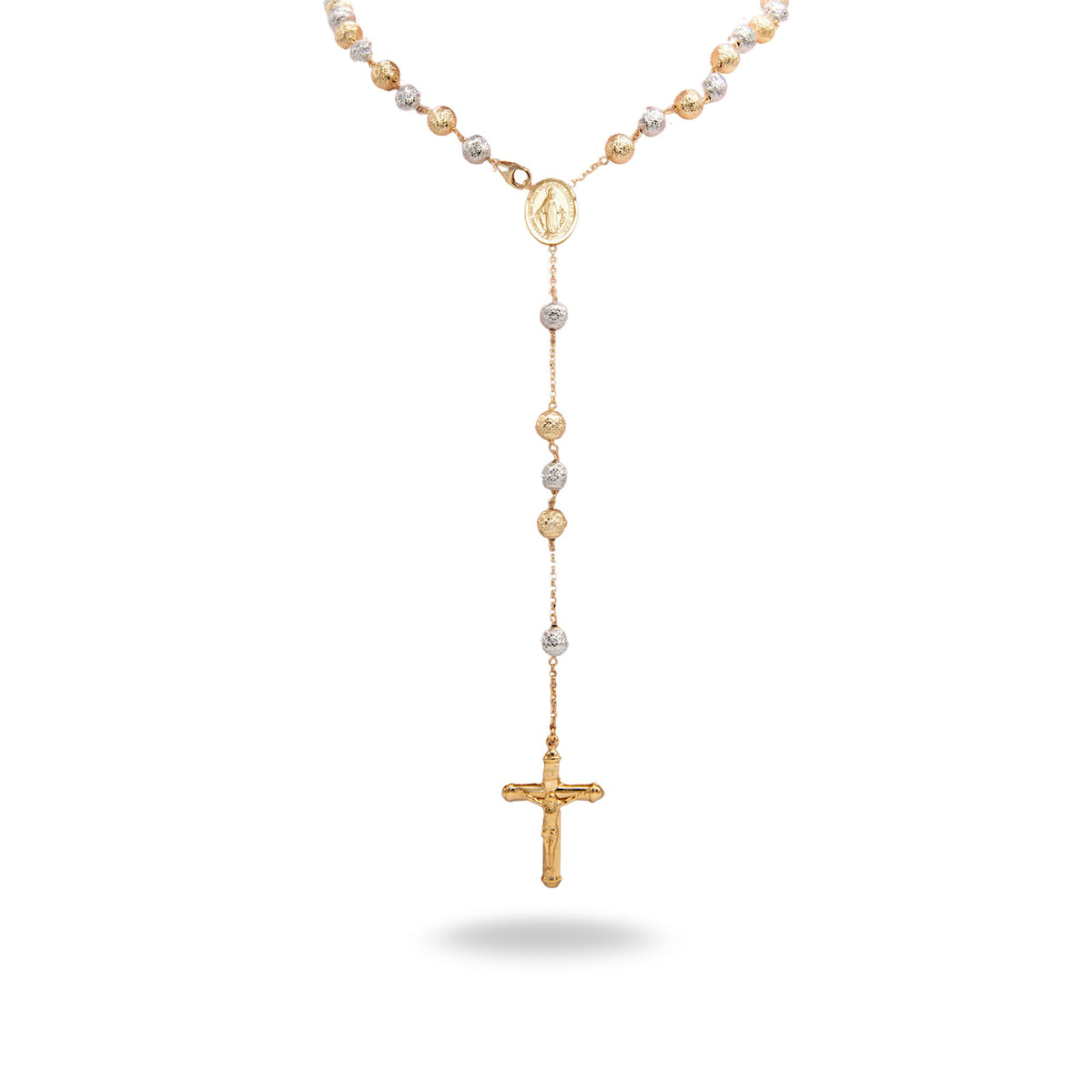 Collana Oro Giallo Oro Bianco Oro 18 carati Rosario Milleluci Solo Oro cm.70 Sfera 8 mm