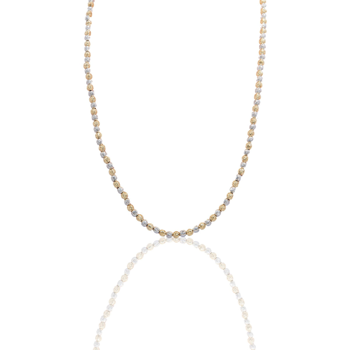 Collana Oro Giallo Oro Bianco Oro 18 carati Girocollo Milleluci Solo Oro cm.50 Sfera 4 mm