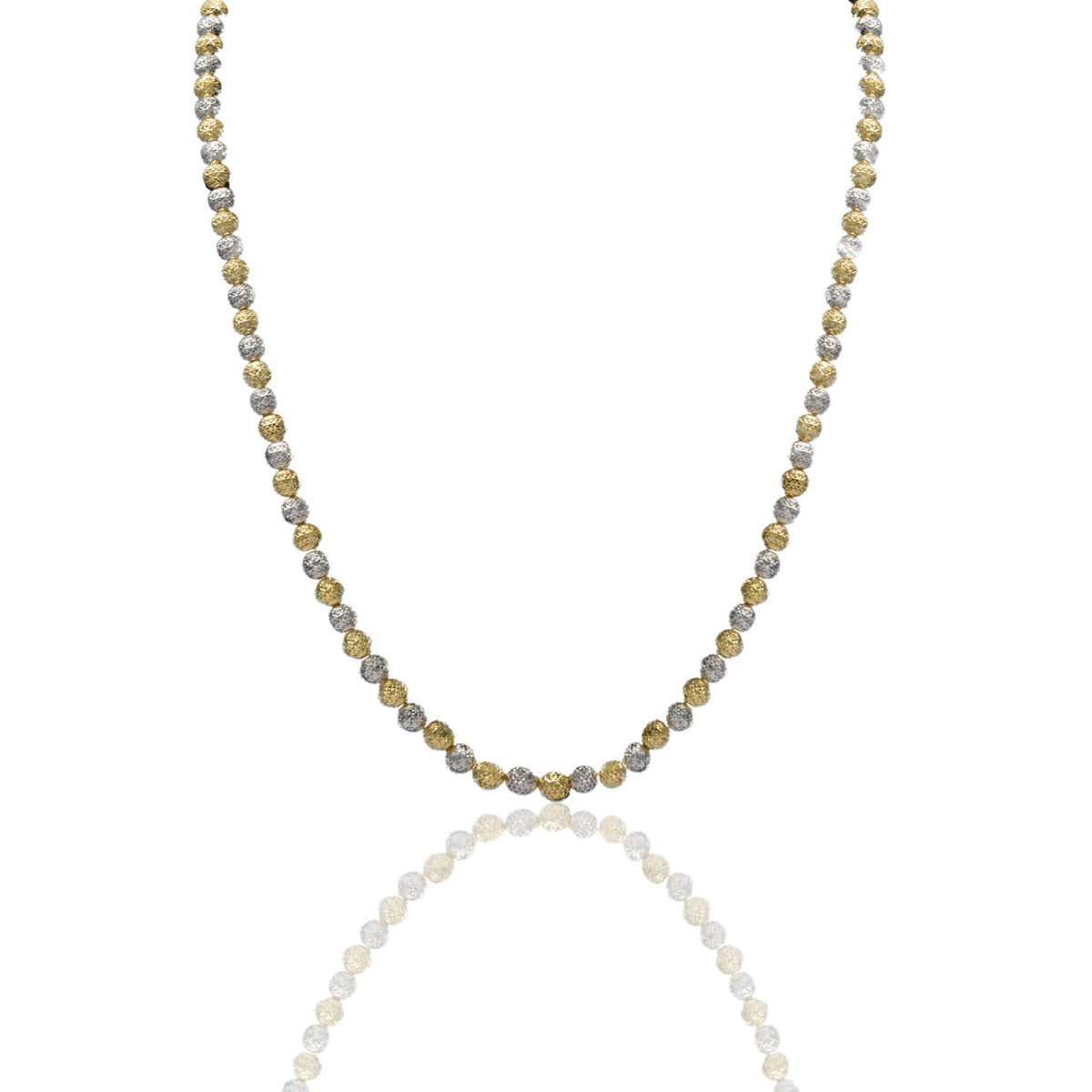 Collana Oro Giallo Oro Bianco Oro 18 carati Girocollo Milleluci Solo Oro cm.50 Sfera 6 mm