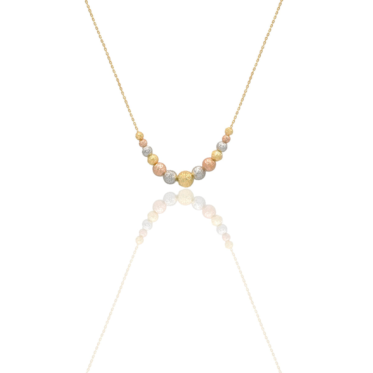 Collana Oro Giallo Oro Bianco, Oro Rosa Oro 18 carati Catenina Sfere a scalare Solo Oro Lunghezza cm. 45/50 sfera mm.3/4/5/6