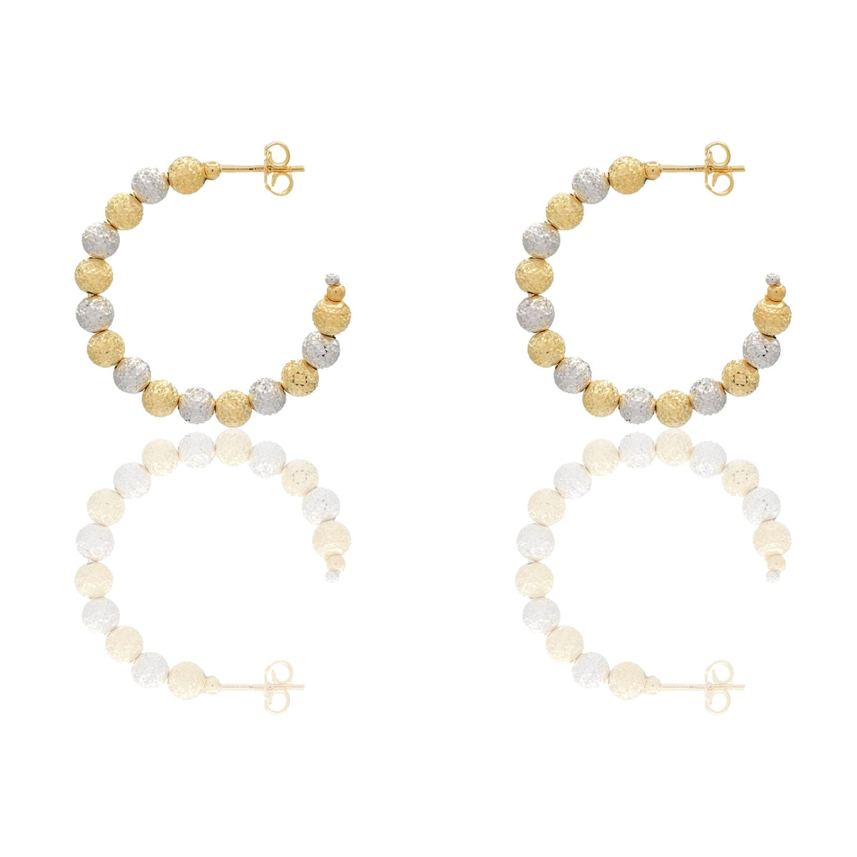 Orecchini Oro Giallo Oro Bianco Oro 18 carati Cerchi Milleluci Solo Oro diametro esterno cm.3 diametro sfera mm.5