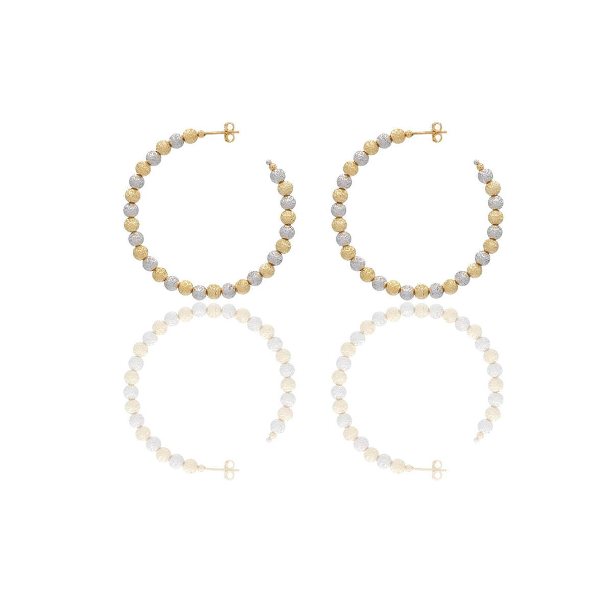 Orecchini Oro Giallo Oro Bianco Oro 18 carati Cerchi Milleluci Solo Oro diametro esterno cm.5 diametro sfera mm.5