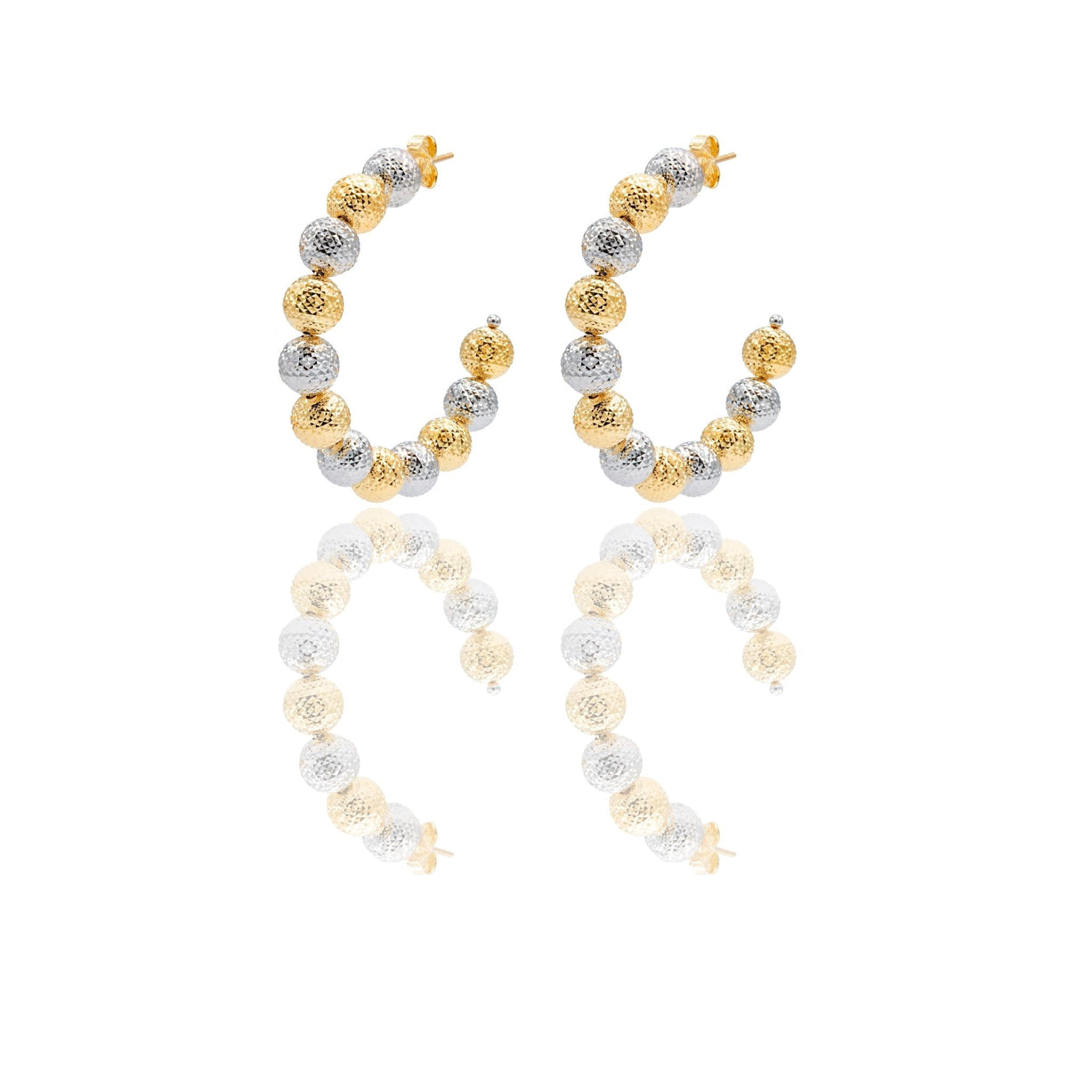 Orecchini Oro Giallo Oro Bianco Oro 18 carati Cerchi Milleluci Solo Oro diametro esterno cm.4,5 diametro sfera mm.8