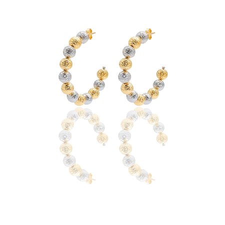 Orecchini Oro Giallo Oro Bianco Oro 18 carati Cerchi Milleluci Solo Oro diametro esterno cm.4,5 diametro sfera mm.8