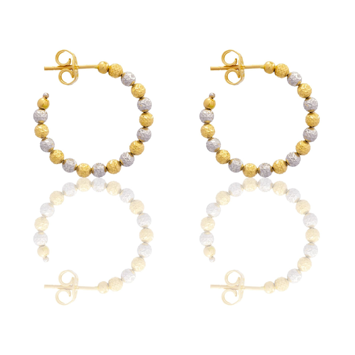 Orecchini Oro Giallo Oro Bianco Oro 18 carati Cerchi Milleluci Solo Oro diametro esterno cm.2 diametro sfera mm.3