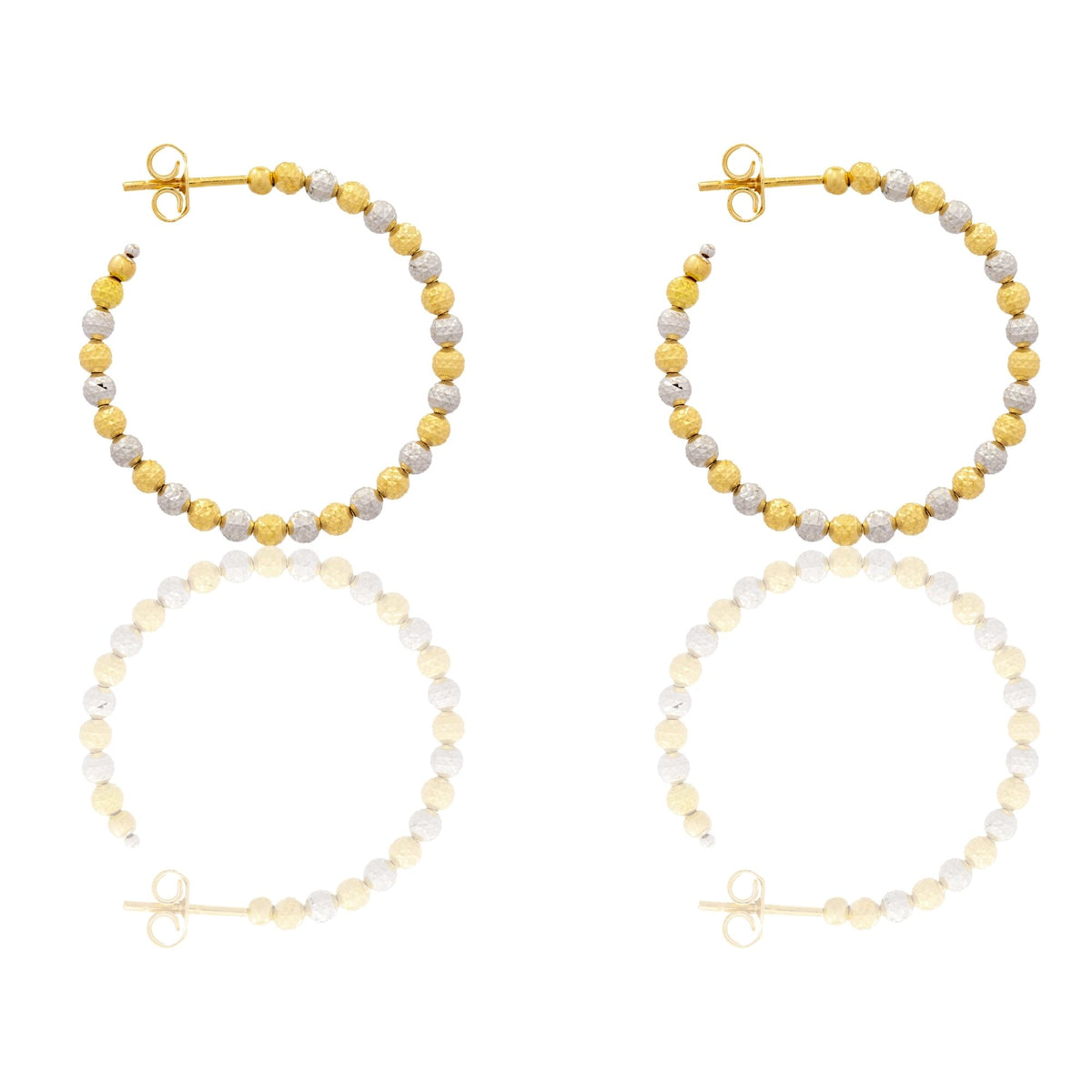 Orecchini Oro Giallo Oro Bianco Oro 18 carati Cerchi Milleluci Solo Oro diametro esterno cm.3 diametro sfera mm.3